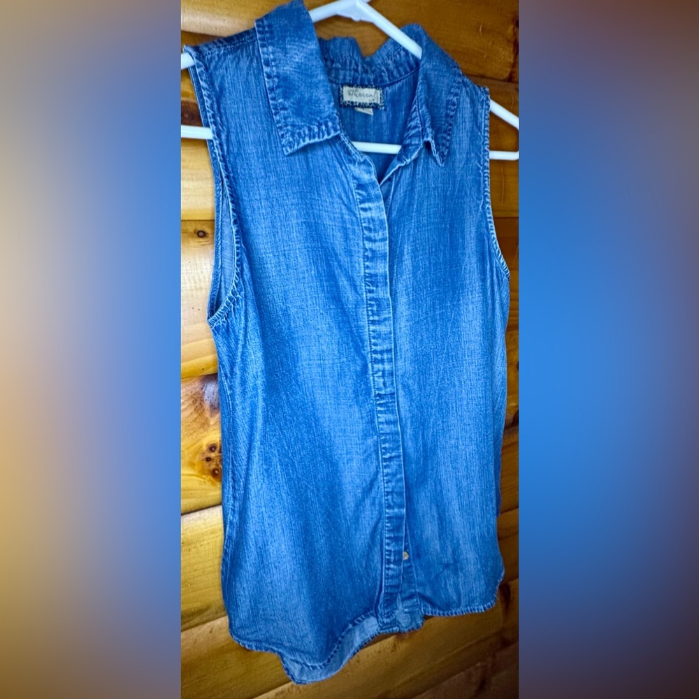 Ethereal Sleeveless Light Blue Denim Shirt - Classic Casual Top